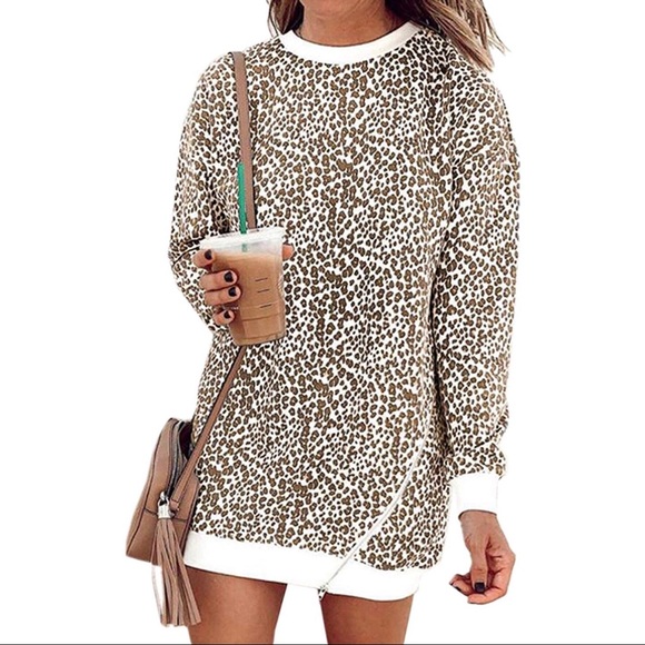 Sweaters - Casual Leopard Print Crewneck Oversized Pullover